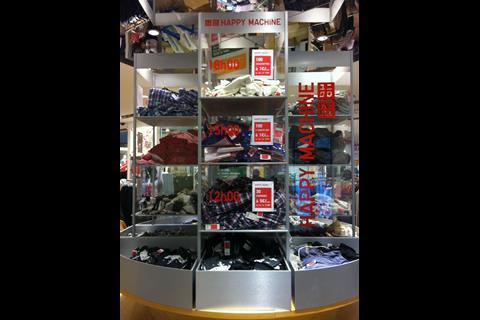 Uniqlo has a modern environment and features innovative displays such as the ‘happy machine’, which dishes out low-priced products at set times throughout the day